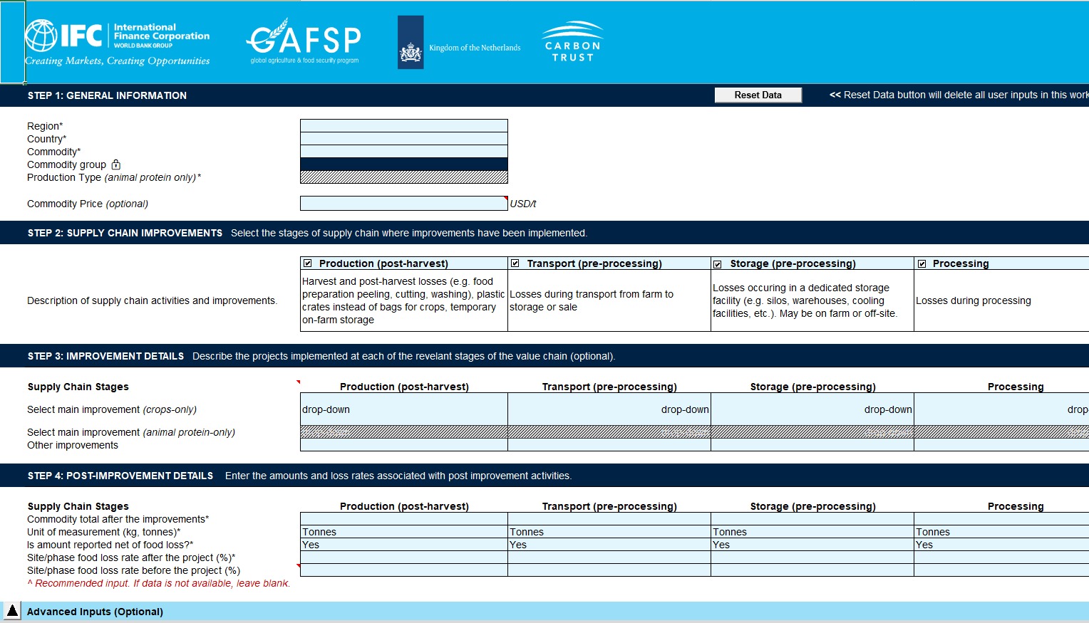 Food Loss Climate Impact Tool screenshot