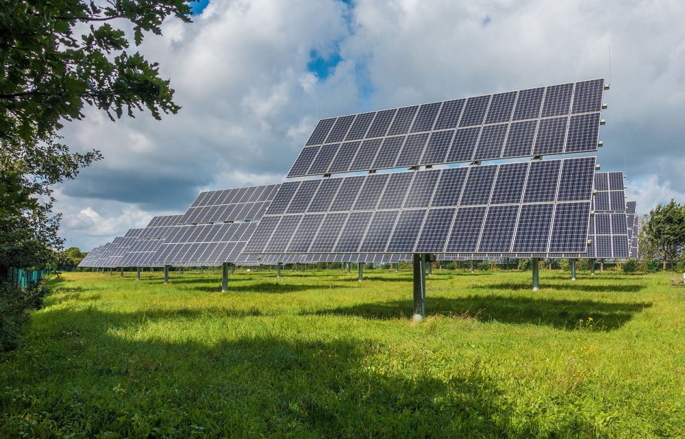 Eine Solaranlage auf einer grünen Wiese