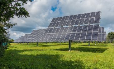 Eine Solaranlage auf einer grünen Wiese